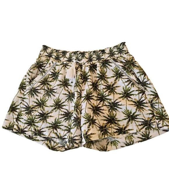 Briggs Womens Palm Tree Print Pull On Linen Blend Comfort Shorts Medium - Picture 10 of 10